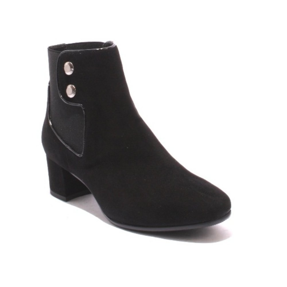 ITALIAN Black Suede Ankle Pull On Heel Boot